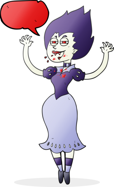 Bir insan tarafından çizilmiş ağzı kanlı vampir kız çizilmiş serbest konuşma balonu.