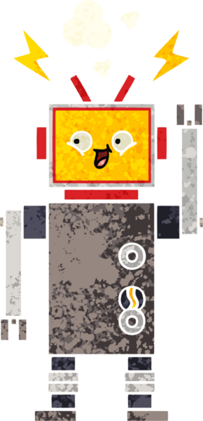 Bir insan tarafından çizilmiş dans eden robotun retro çizim tarzı karikatürü