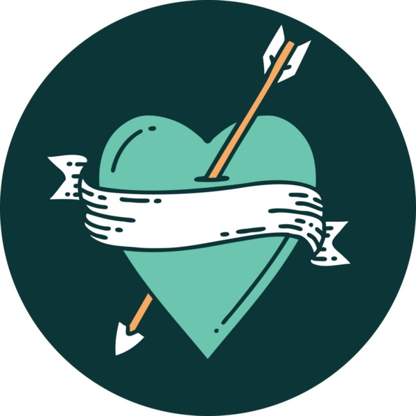 Bir insan tarafından çizilmiş ok kalp ve pankartın ikonik dövme şekli