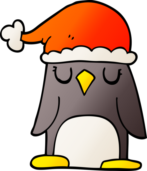 Bir insan tarafından çizilmiş noel şapkası takan karalama pengueni.