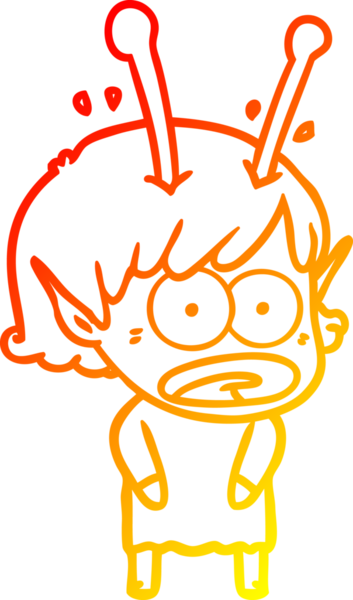 Bir çizgi film karakteri, bir insan tarafından çizilmiş bir uzaylı kız çizimi.