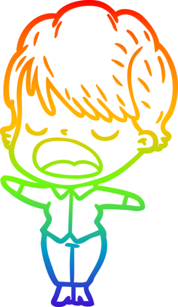 Gökkuşağı gradyan çizgi çizimi bir insan tarafından çizilmiş bir karikatür kadın