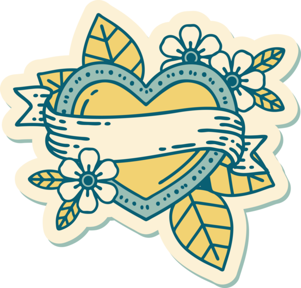 Bir insan tarafından çizilmiş geleneksel bir kalp ve bayrak stili dövme çıkartması.