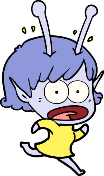 Karikatür, bir insan tarafından çizilen uzaylı kızı şok etti.