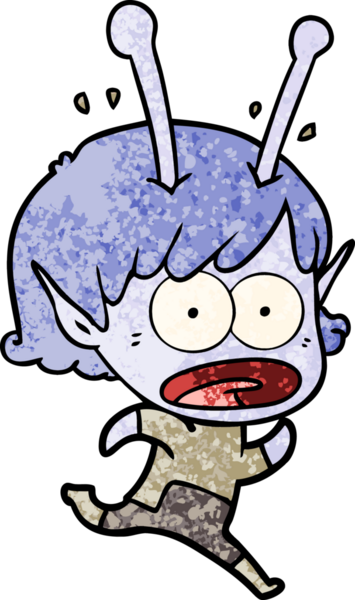 Karikatür, bir insan tarafından çizilen uzaylı kızı şok etti.