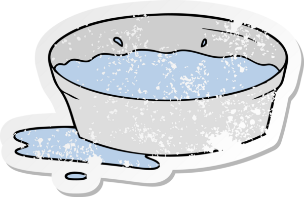 Bir insan tarafından çizilmiş bir karikatür köpek su kabının sıkıntılı çıkartması.