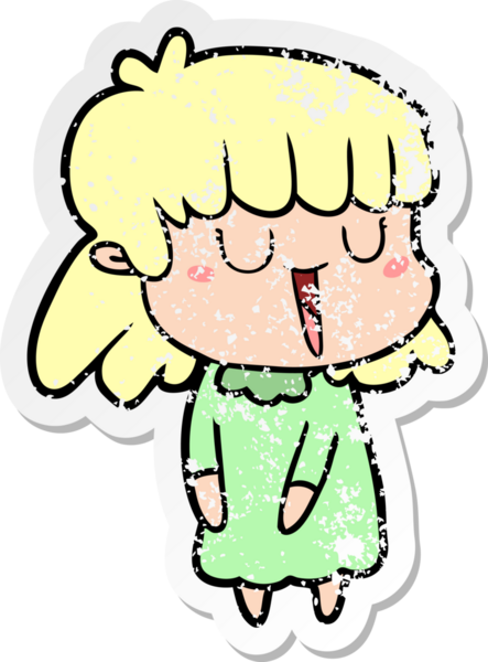 Bir insan tarafından çizilmiş gülen karikatürlü bir kadının sıkıntılı çıkartması.