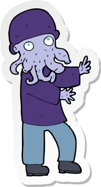 Bir insan tarafından çizilmiş bir canavar adamın çıkartması.