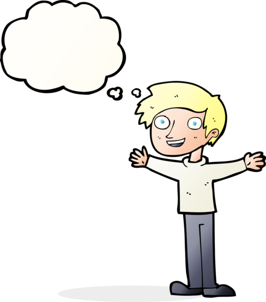 Bir insan tarafından çizilmiş düşünce balonlu karikatürist hevesli adam.