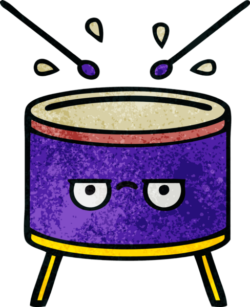 Bir insan tarafından çizilmiş eski grunge desenli davul karikatürü.