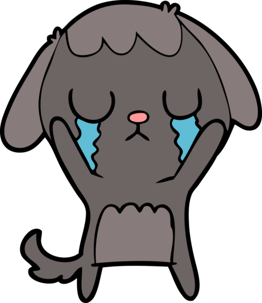 Bir insan tarafından çizilmiş şirin bir çizgi film köpeği ağlıyor.