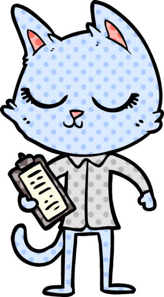 Bir insan tarafından çizilmiş sakin bir çizgi film kedisi.