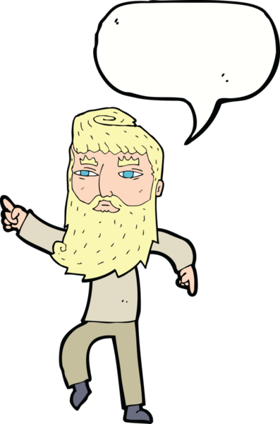 Çizgi film sakallı adam bir insan tarafından çizilmiş konuşma balonuyla yolu gösteriyor.