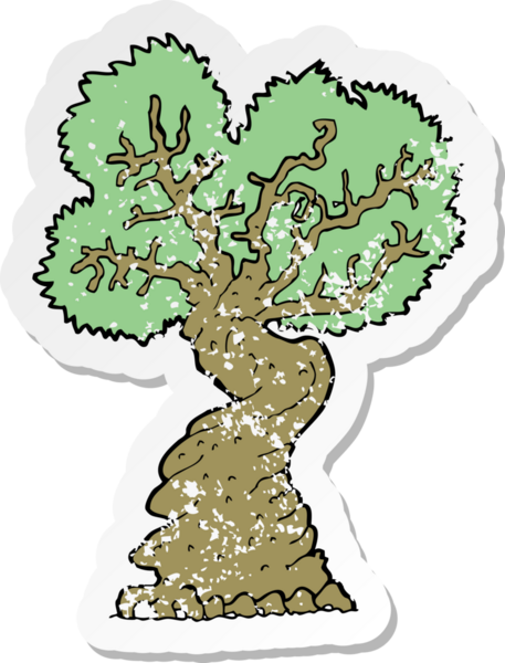 Bir insan tarafından çizilmiş büyük yaşlı bir ağacın gerilimli çıkartması.