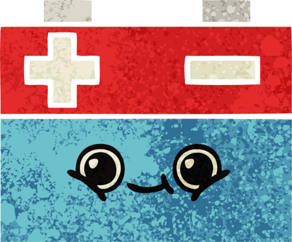 Bir insan tarafından çizilmiş bir araba aküsünün retro çizim tarzı karikatürü