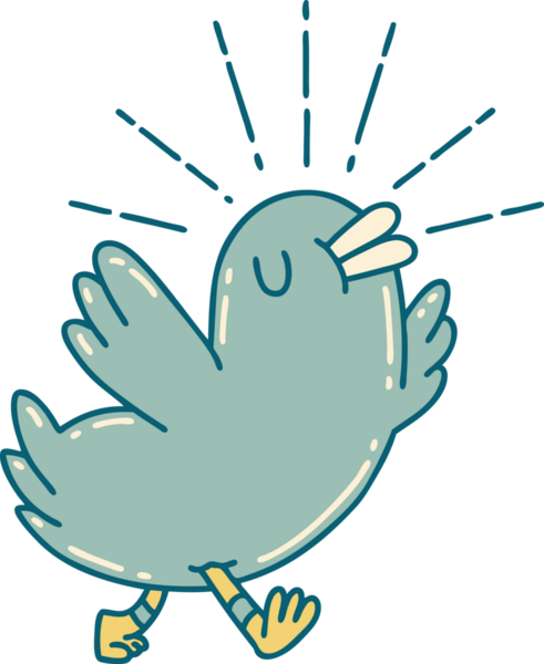 Bir insan tarafından çizilmiş geleneksel dövme stili mutlu bir kuşun çizimi