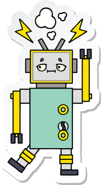 Bir insan tarafından çizilmiş şirin çizgi film robotunun çıkartması.