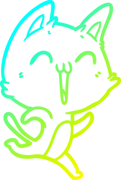 Bir insan tarafından çizilmiş mutlu çizgi film kedisinin soğuk gradyan çizgisi.