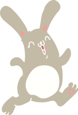 Bir insan tarafından çizilmiş düz renkli çizgi film tavşanı