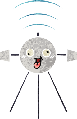 Bir insan tarafından çizilmiş bir uydunun retro çizim tarzı karikatürü