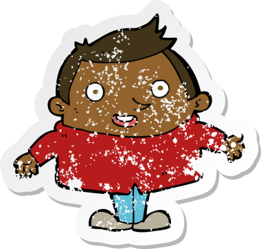 Bir insan tarafından çizilmiş mutlu bir adamın karikatür yapıştırması.