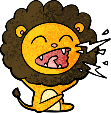 Bir insan tarafından çizilmiş kükreyen aslan çizgi filmi.