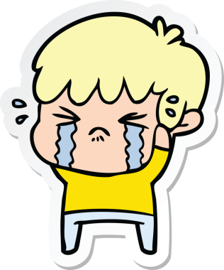 Bir insan tarafından çizilmiş ağlayan bir çizgi film çocuğunun çıkartması.