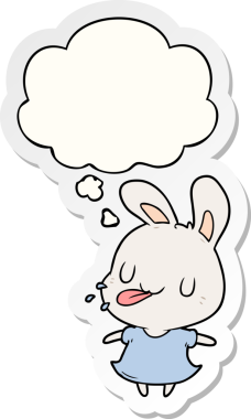 Düşünce baloncuklu çizgi film tavşanı insan tarafından çizilmiş bir çıkartma.