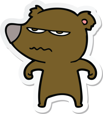 Bir insan tarafından çizilmiş kızgın bir ayı çizgi filminin çıkartması.