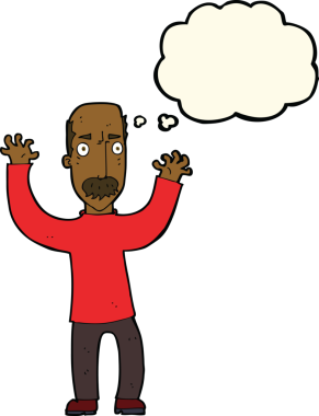 Bir insan tarafından çizilmiş düşünce balonlu kızgın baba çizgi filmi.