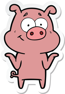 Bir insan tarafından çizilmiş mutlu çizgi film domuzu çıkartması.