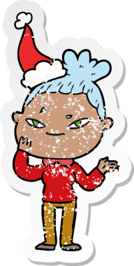 Bir insan tarafından çizilmiş Noel Baba şapkası giymiş bir kadının el yazısı.