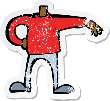 Bir insan tarafından çizilen jest yapan erkek çizgi film karakterinin gerilimli retro yapıştırması.