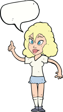 Bir insan tarafından çizilmiş konuşma baloncuğu fikri olan güzel bir kadın.