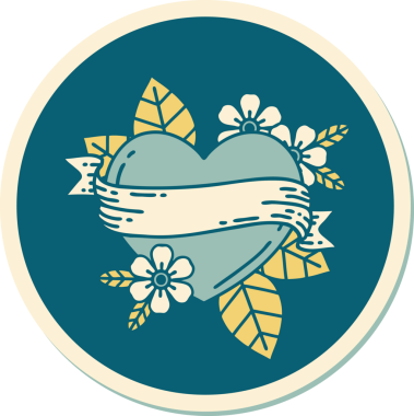 Bir insan tarafından çizilmiş geleneksel bir kalp ve bayrak stili dövme çıkartması.