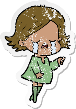 Bir insan tarafından çizilmiş, ağlayan bir çizgi film kızının sıkıntılı çıkartması.