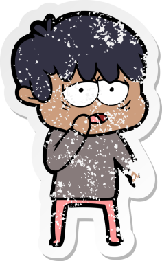 Bir insan tarafından çizilmiş bitkin bir çizgi film karakterinin sıkıntılı çıkartması.