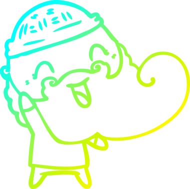 Soğuk hava çizgisi, sakallı ve kış şapkalı mutlu bir adamın bir insan tarafından çizilmiş resmi.