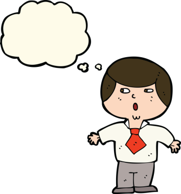 Bir insan tarafından çizilmiş düşünce balonuyla şok olmuş bir çocuk.