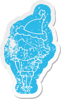 Bir insan tarafından çizilmiş Noel Baba şapkası giyen mutlu bir kadının garip bir karikatürü.