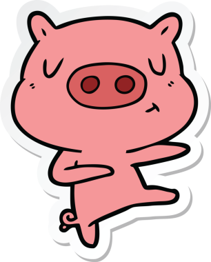 Bir insan tarafından çizilmiş çizgi film içerikli domuz dansı etiketi.