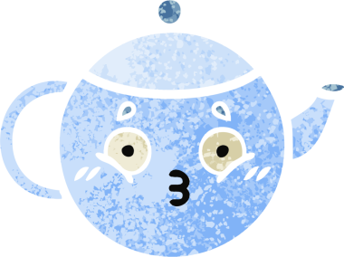 Bir insan tarafından çizilmiş çay demliğinin retro çizim tarzı karikatürü.