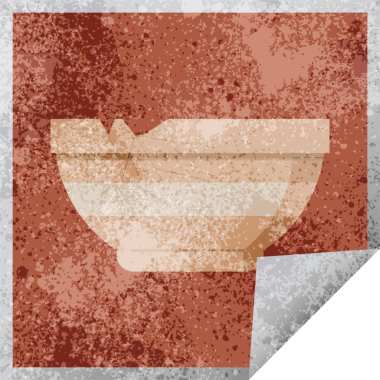 Bir insan tarafından çizilmiş çatlak kase grafik vektör illüstrasyon kare etiketi