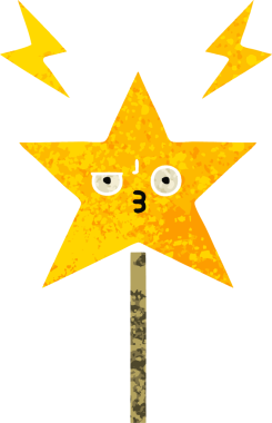 Bir insan tarafından çizilmiş sihirli bir değneğin retro çizim tarzı karikatürü.