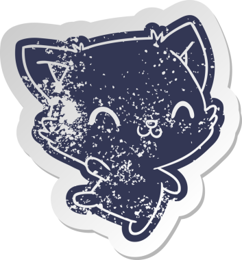 Bir insan tarafından çizilmiş sevimli kawaii kedisinin sıkıntılı eski çizgi film çıkartması.