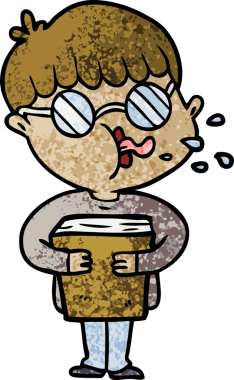 Bir insan tarafından çizilmiş gözlük takan çizgi film çocuğu.