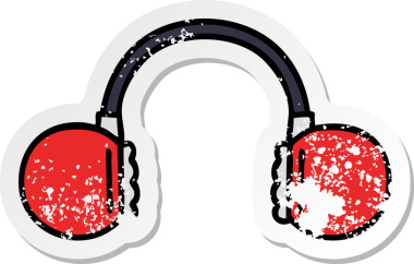 Bir insan tarafından çizilmiş sevimli bir çizgi film kulaklığının sıkıntılı çıkartması.