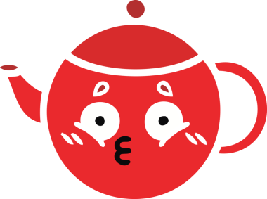 Bir insan tarafından çizilmiş bir çaydanlığın düz renkli retro karikatürü