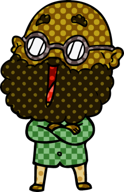 Bir insan tarafından çizilmiş sakallı neşeli bir adam.