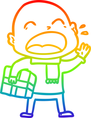 Gökkuşağı gradyan çizgi çizimi. Bir insan tarafından çizilmiş kel adam diye bağıran çizgi film.